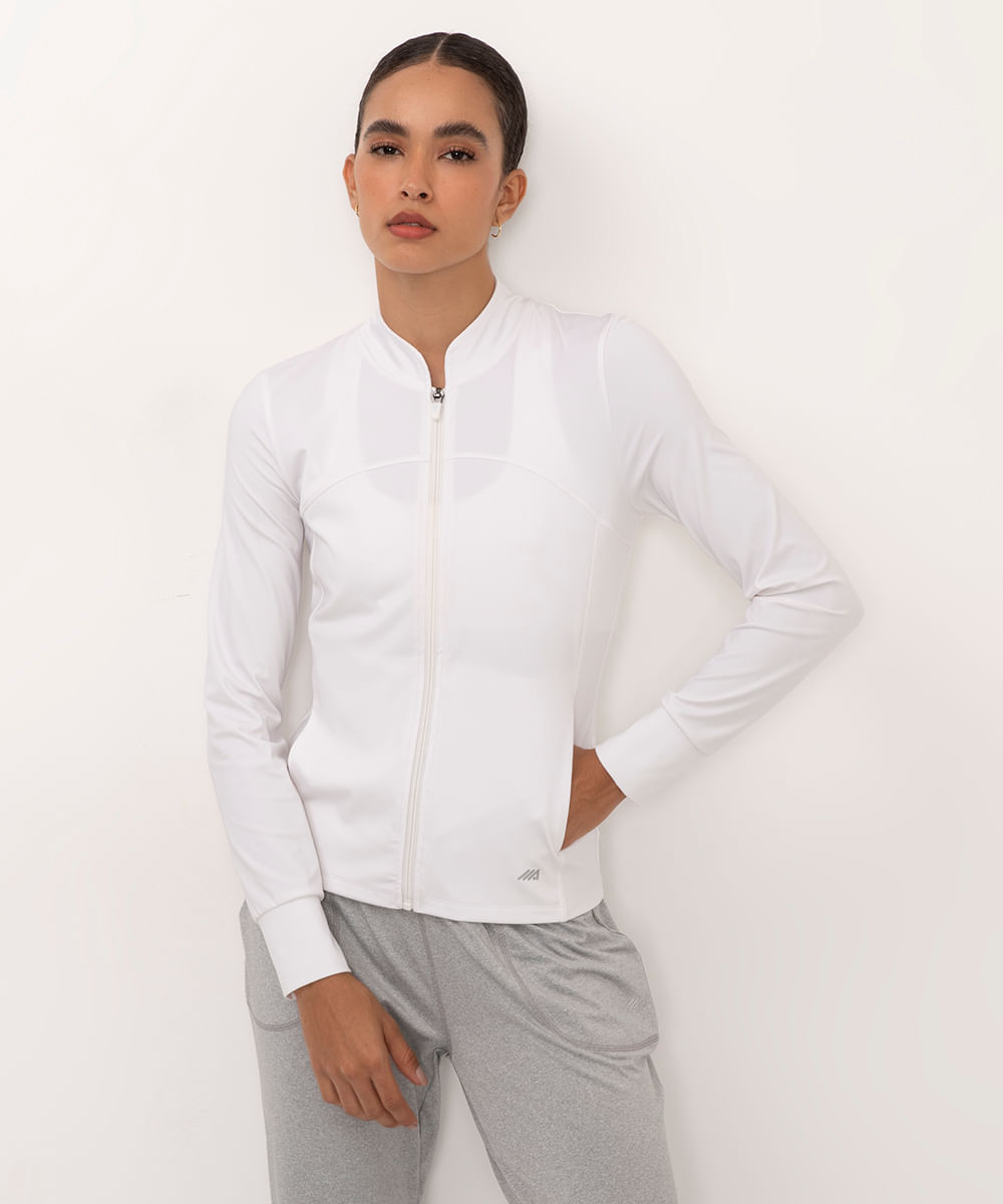 jaqueta gola alta esportiva - branco
