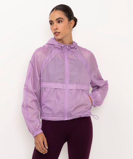 jaqueta corta vento com capuz esportiva ace lilás G