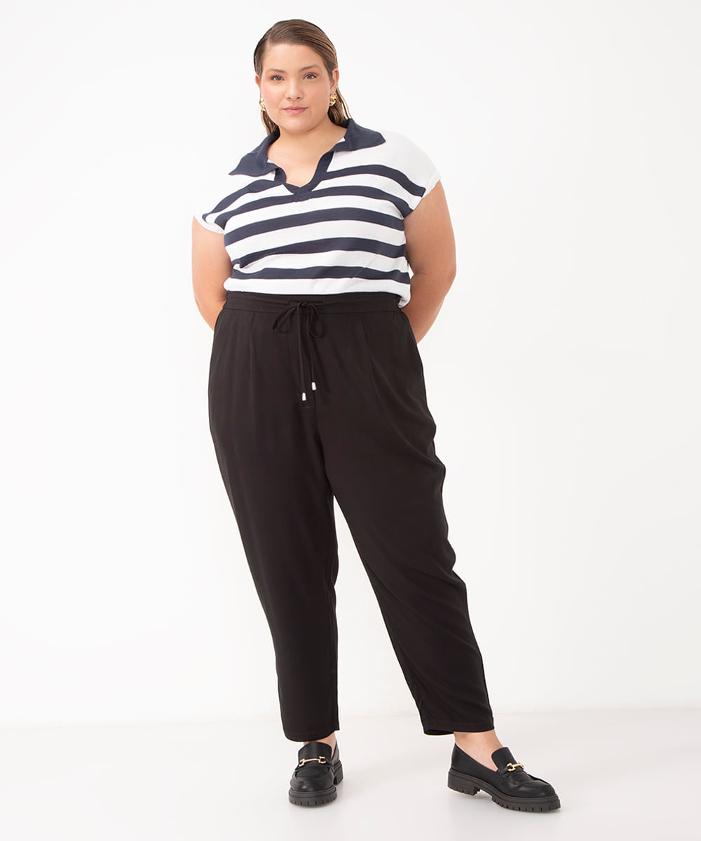 calça plus size de viscose preto