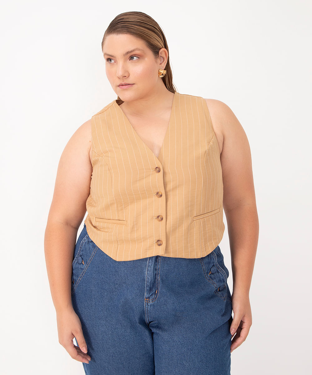 colete alfaiataria plus size bege