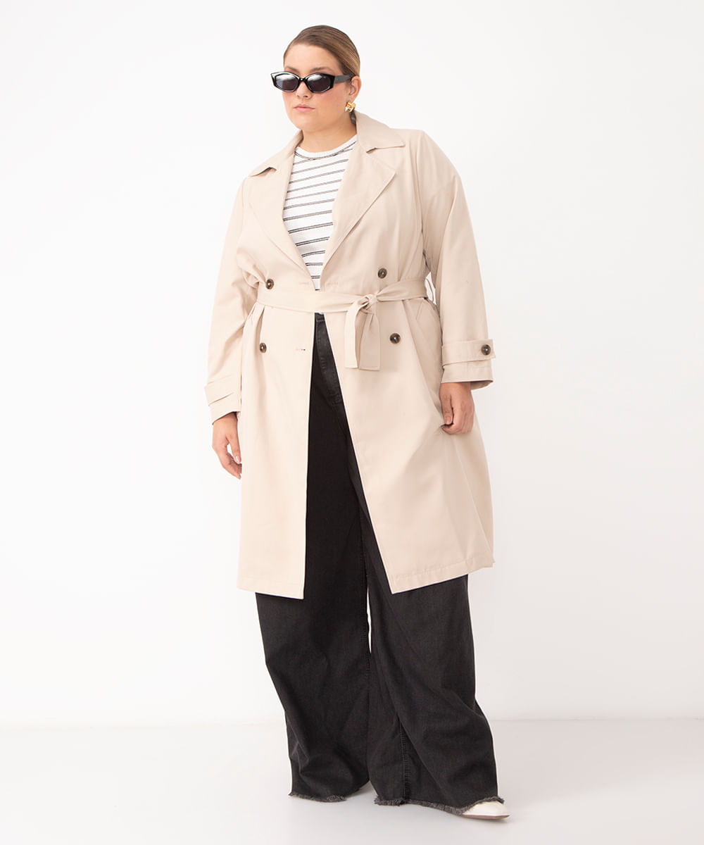 casaco trench coat plus size bege