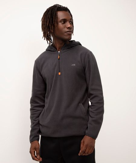 blusa polar fleece com capuz ace cinza M