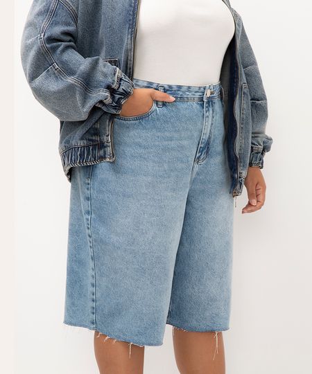 bermuda jeans plus size cintura média - JEANS CLARO DIRTY 50