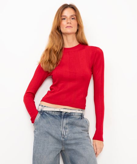 suéter básico de tricot canelado vermelho G
