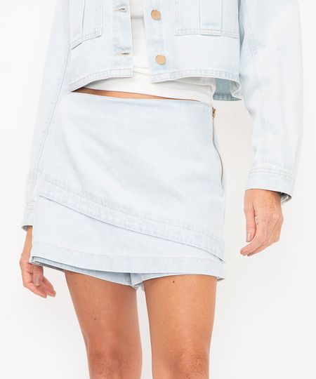 short saia jeans cintura alta azul 38
