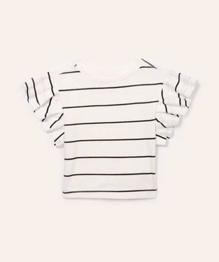 cropped infantil de algodão listras manga curta off white 4