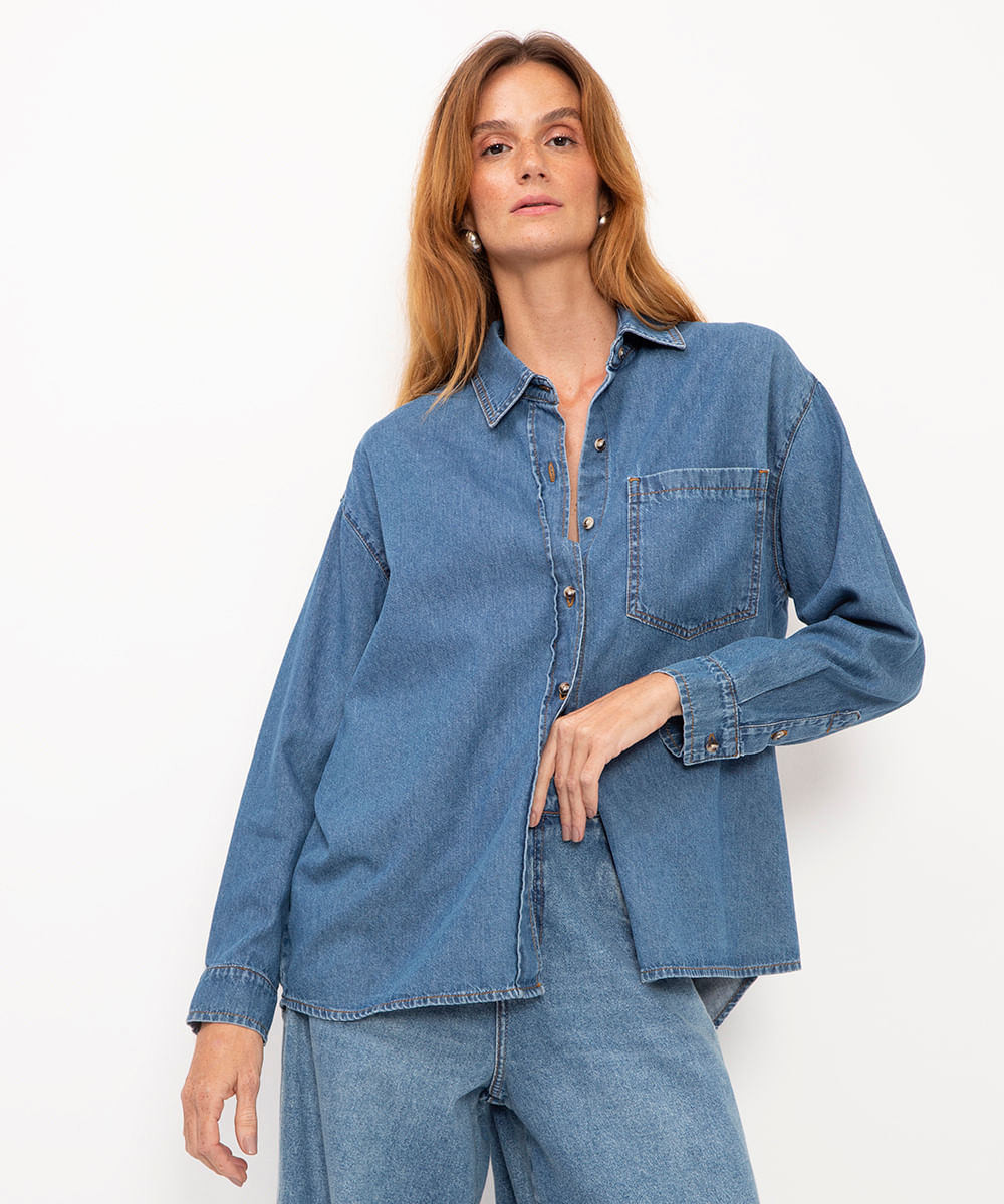 camisa jeans oversized azul
