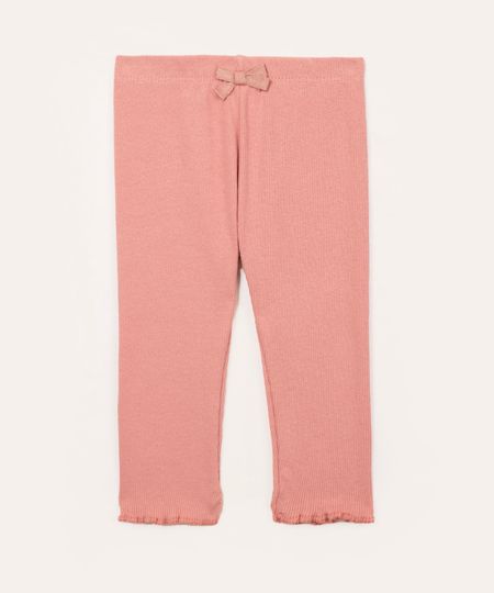 calça de algodão infantil canelada rosa 3-6