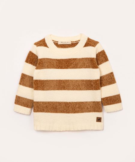 suéter de tricot listrada manga longa marrom 1