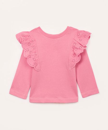 blusa infantil manga longa babado laise pink 2