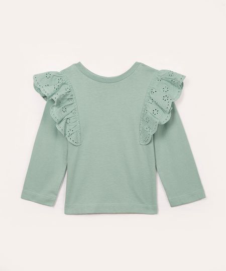 blusa infantil manga longa babado laise verde claro 1
