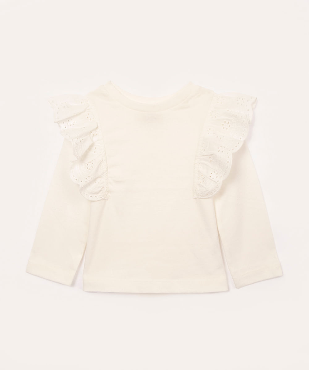 blusa infantil manga longa babado laise off white