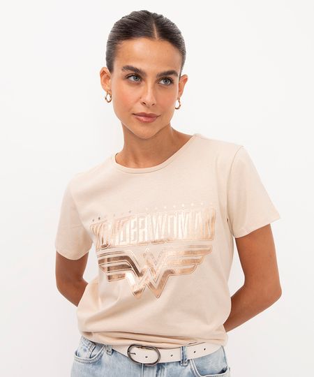 camiseta de algodão mulher maravilha bege P