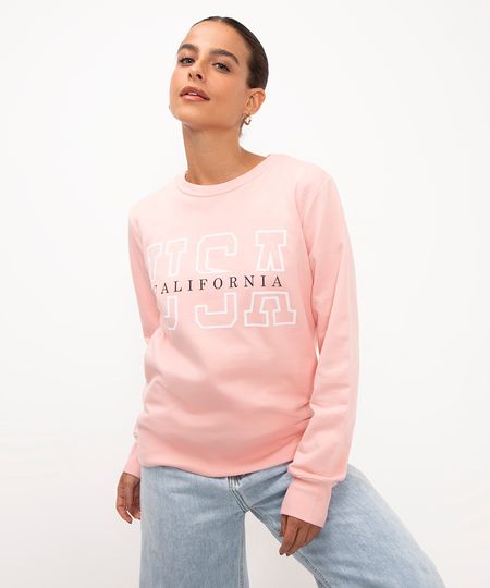 blusão de moletinho Califórnia rosa claro P