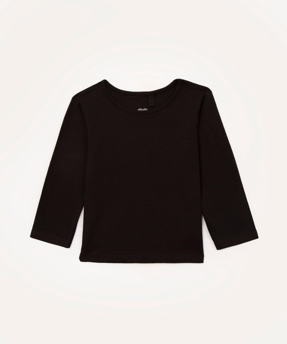 blusa infantil básica manga longa preto