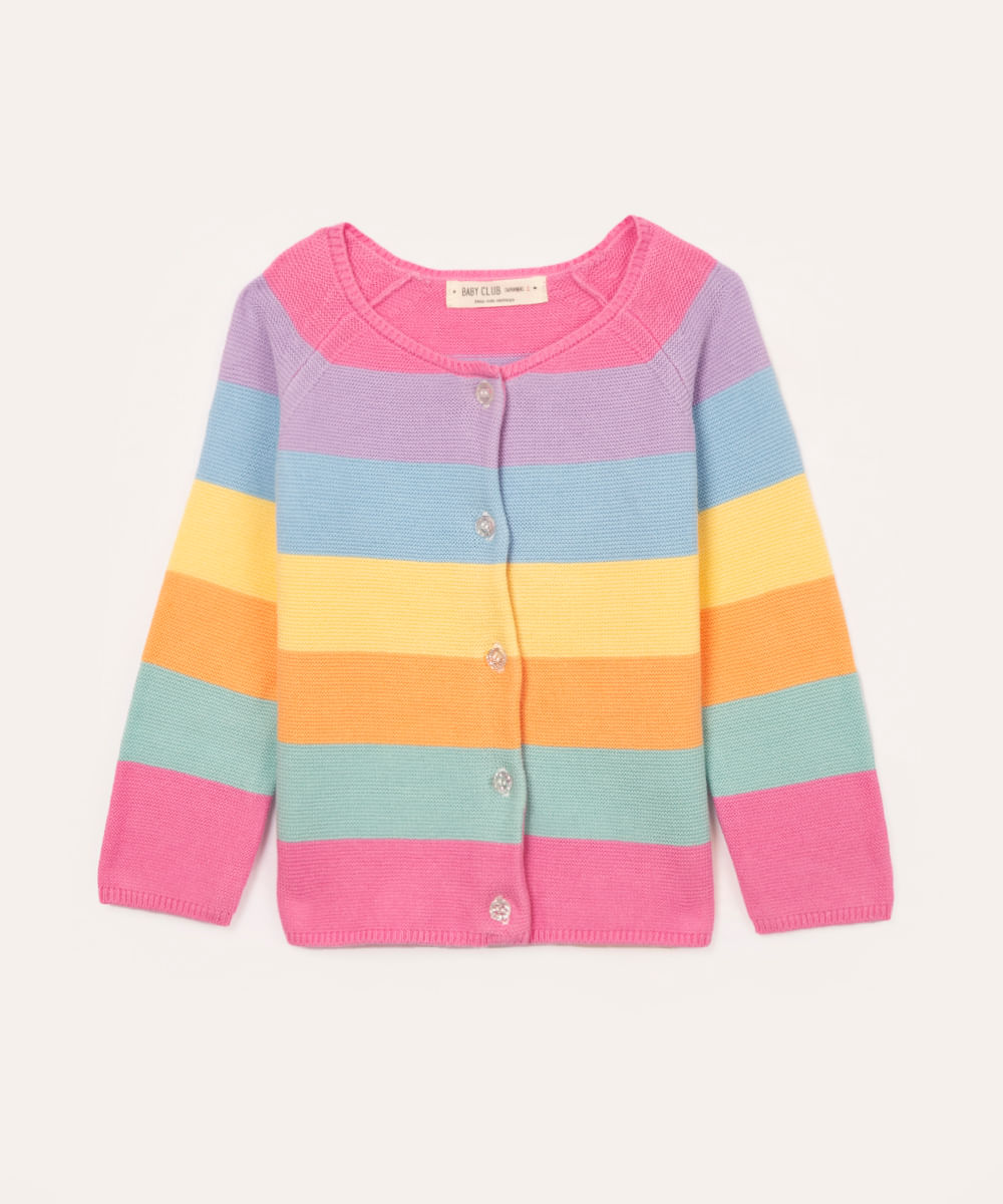 cardigan infantil de tricot listrado arco íris colorido