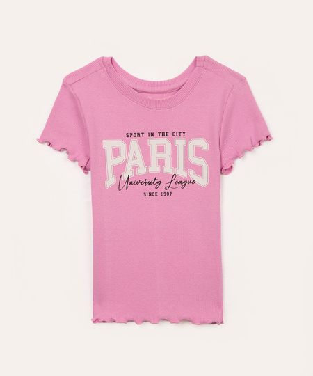 blusa de algodão infantil manga curta paris rosa 4