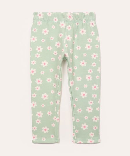 calça legging de algodão infantil floral verde claro 1
