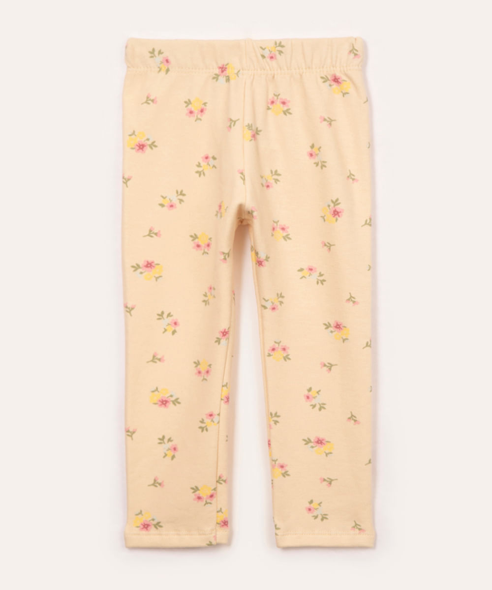 calça de legging de algodão infantil floral amarelo