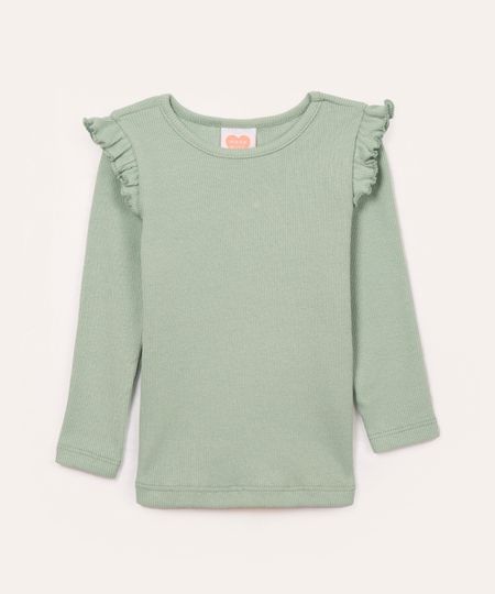 blusa infantil manga longa com babado verde 1