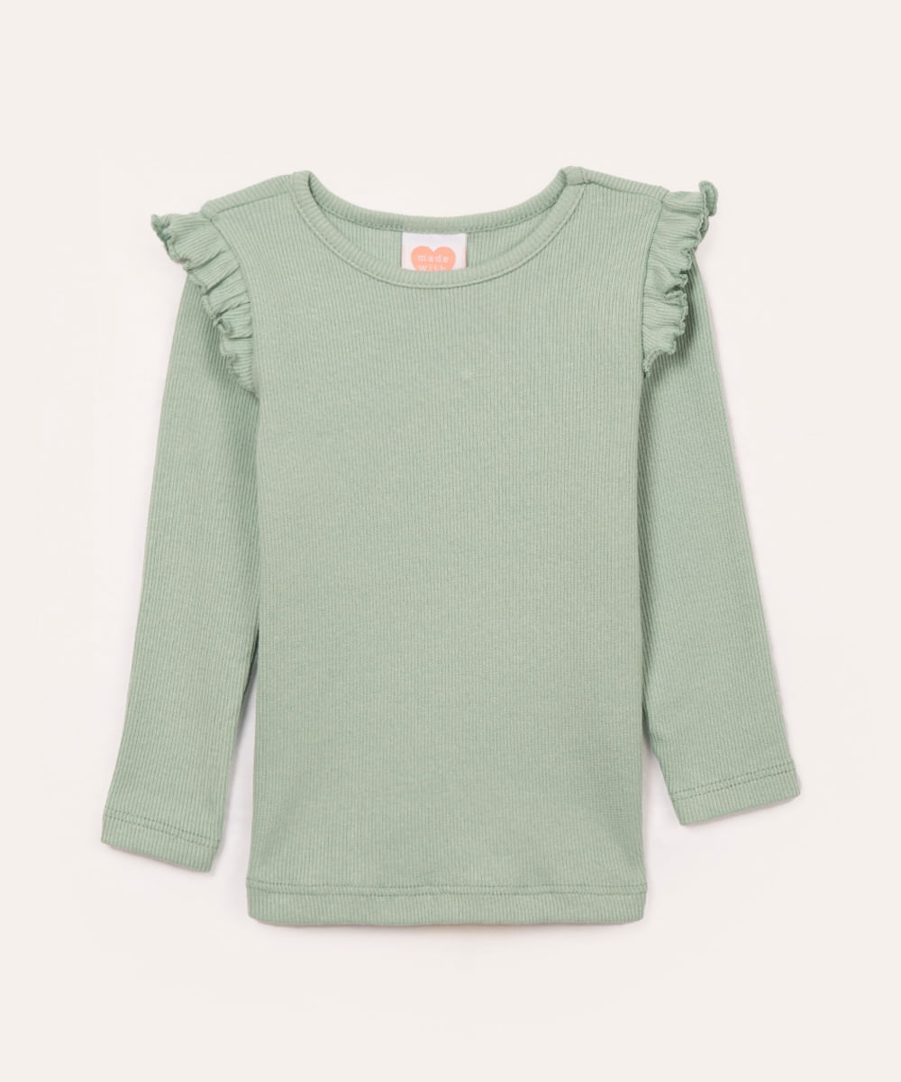 blusa infantil manga longa com babado verde