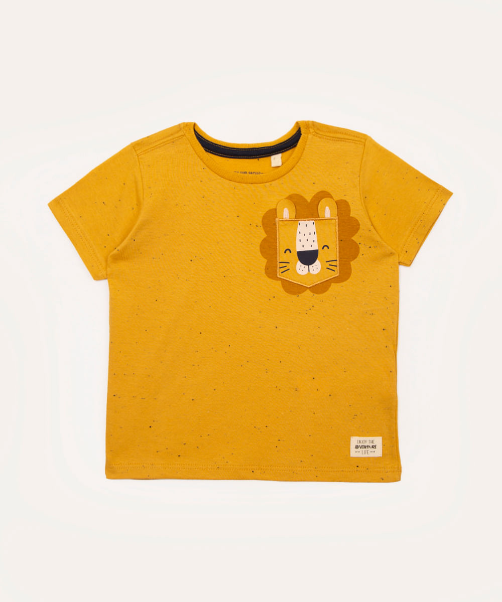 camiseta infantil leão manga curta amarelo