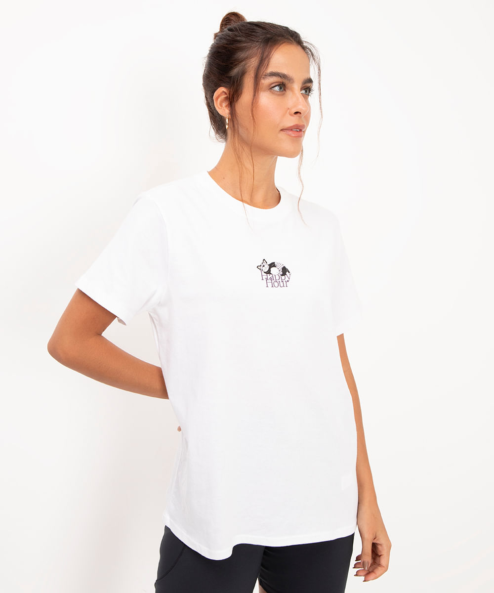 camiseta de algodão happy hour off white