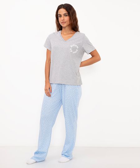 pijama de algodão poá manga curta azul PP