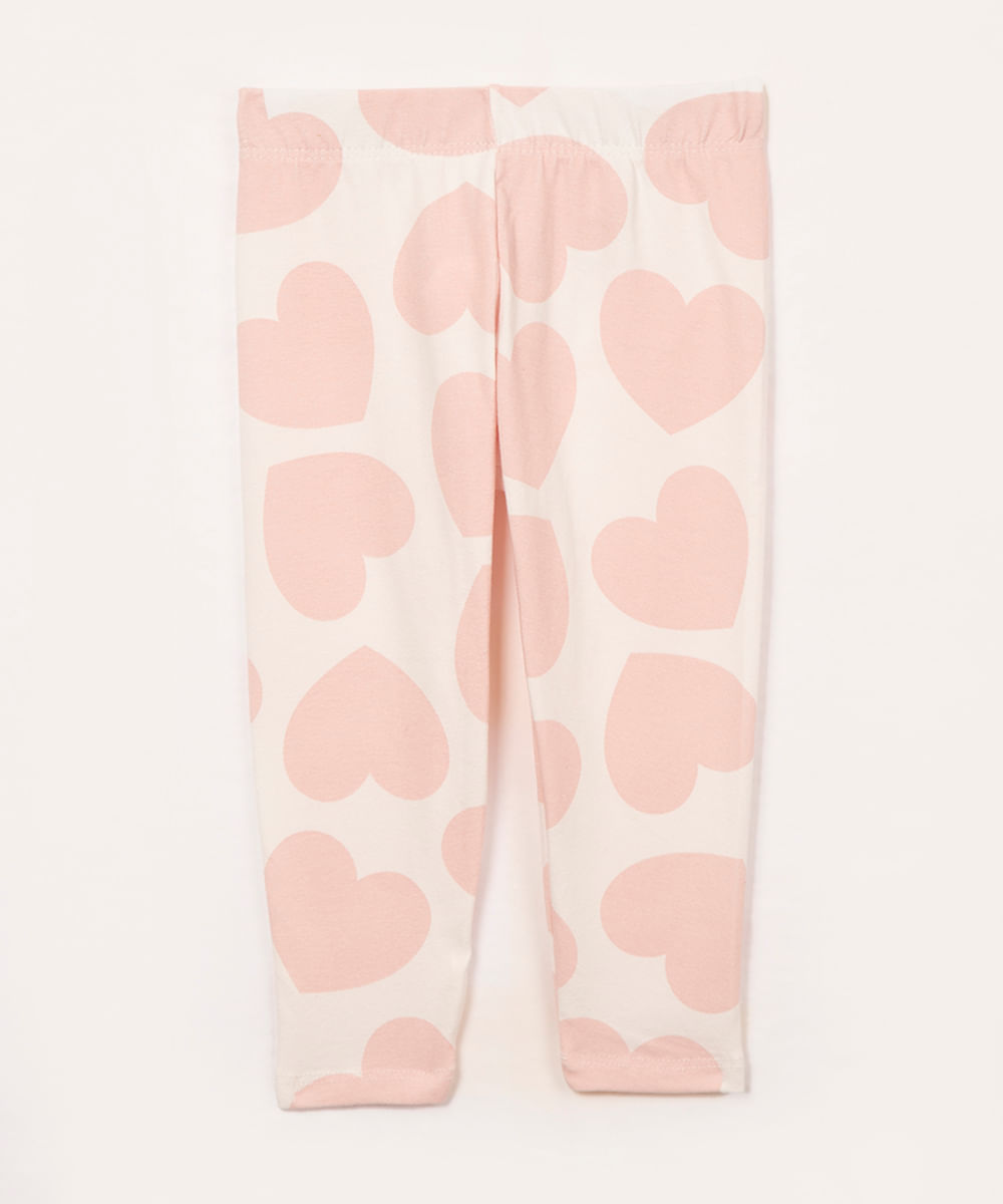 calça de legging de algodão infantil corações off white