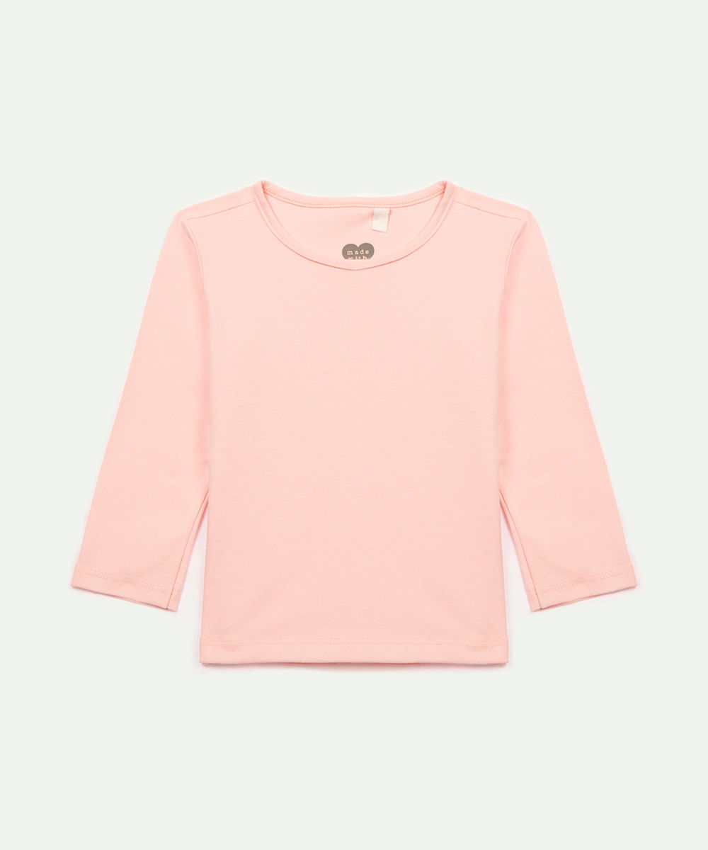 blusa infantil básica manga longa rosa claro