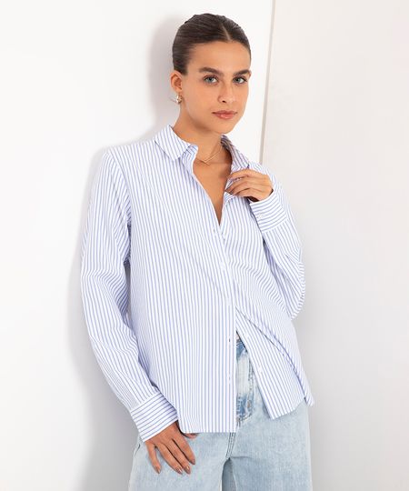 camisa de viscose listrada - AZUL GG