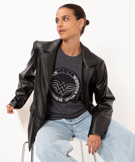 camiseta de algodão mulher maravilha cinza mescla P camiseta de algodão mulher maravilha cinza mescla P