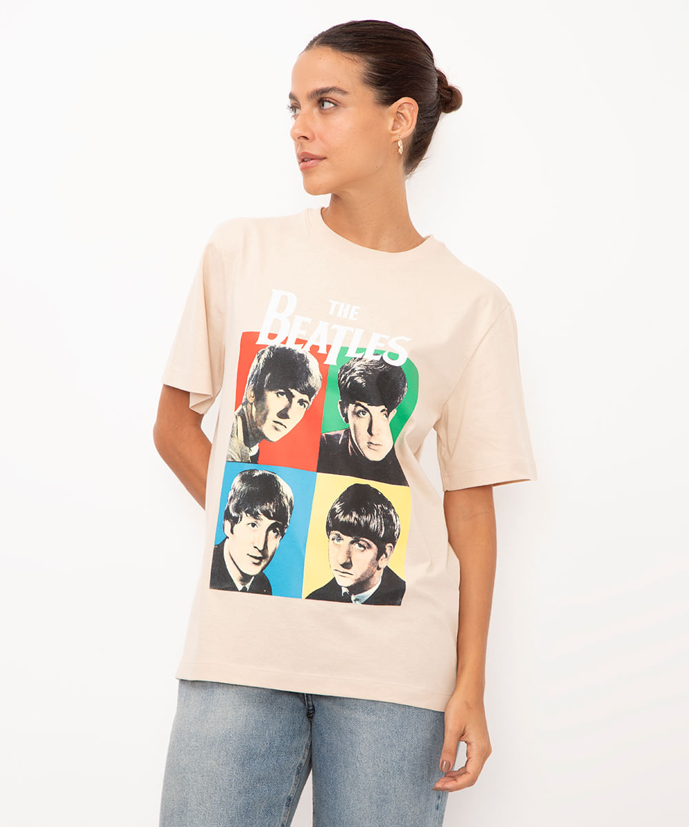 camiseta de algodão beatles bege