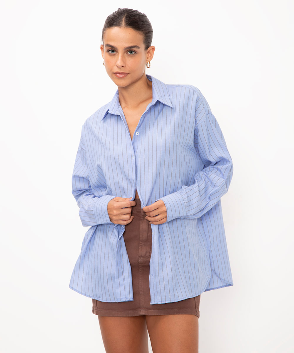 camisa oversized listrada azul