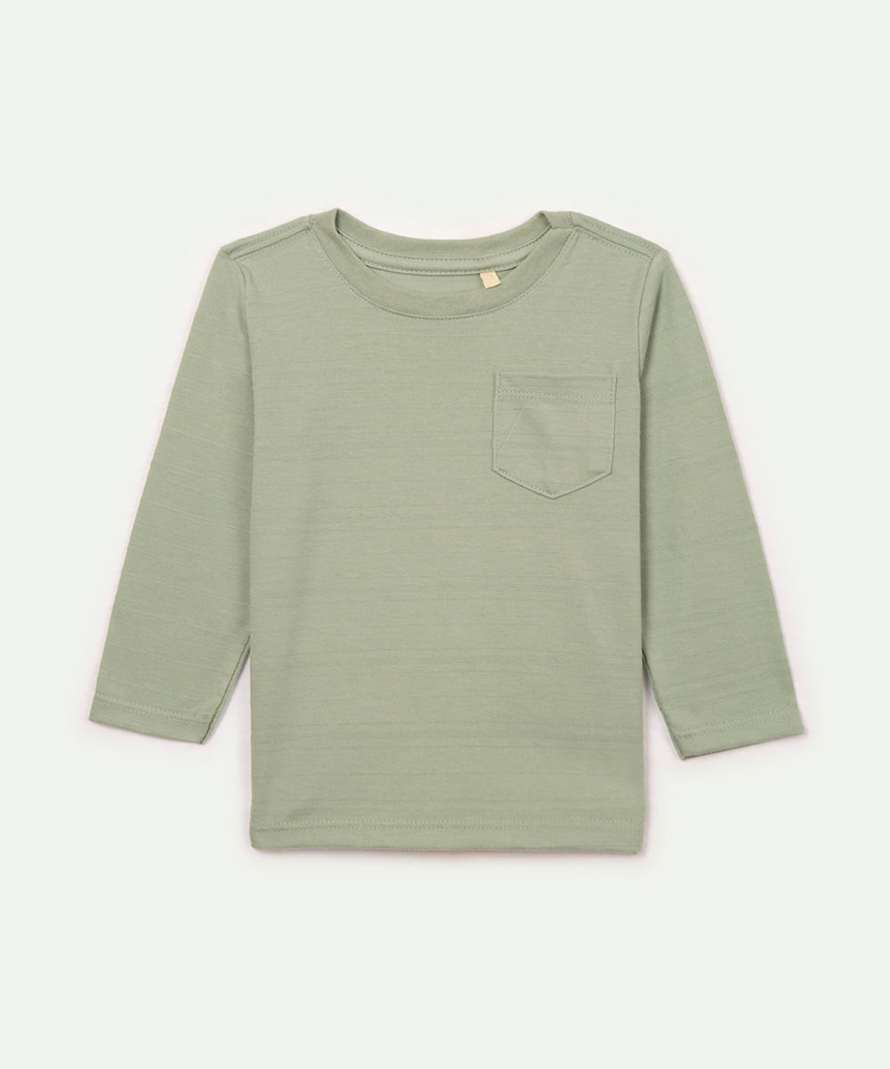 camiseta infantil com bolso manga longa verde