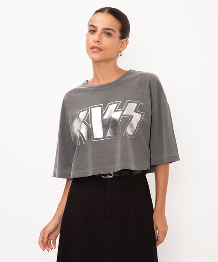 cropeed de algodão kiss metalizado preto M cropeed de algodão kiss metalizado preto M