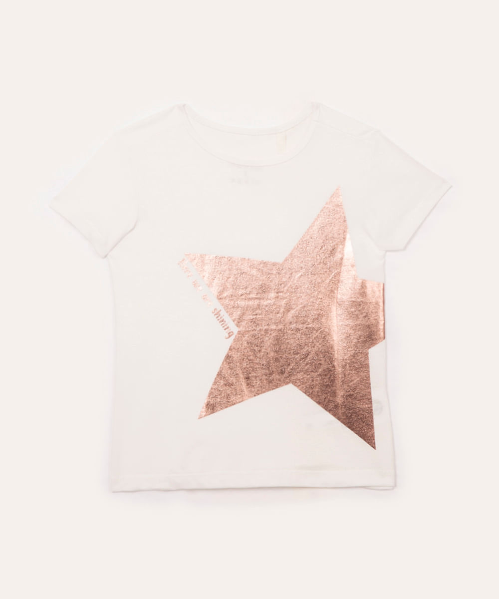 blusa infantil manga curta estrela off white