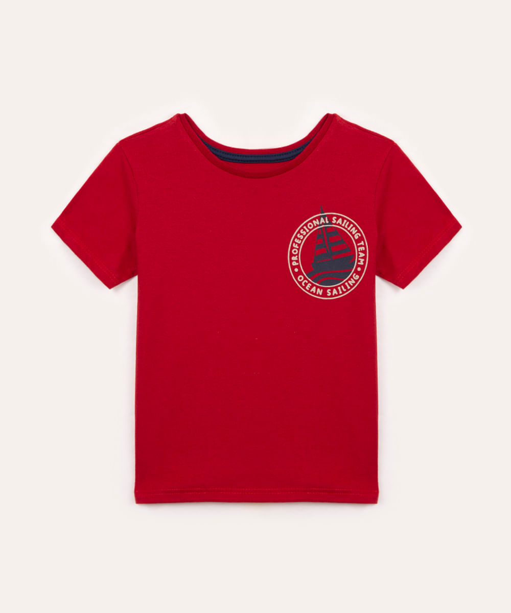 camiseta de algodão infantil barquinho vermelha