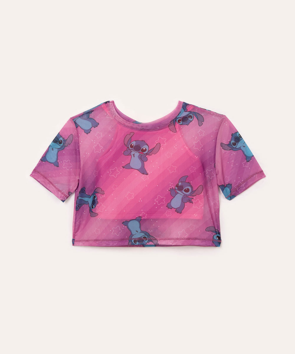 blusa de tule infantil stitch rosa