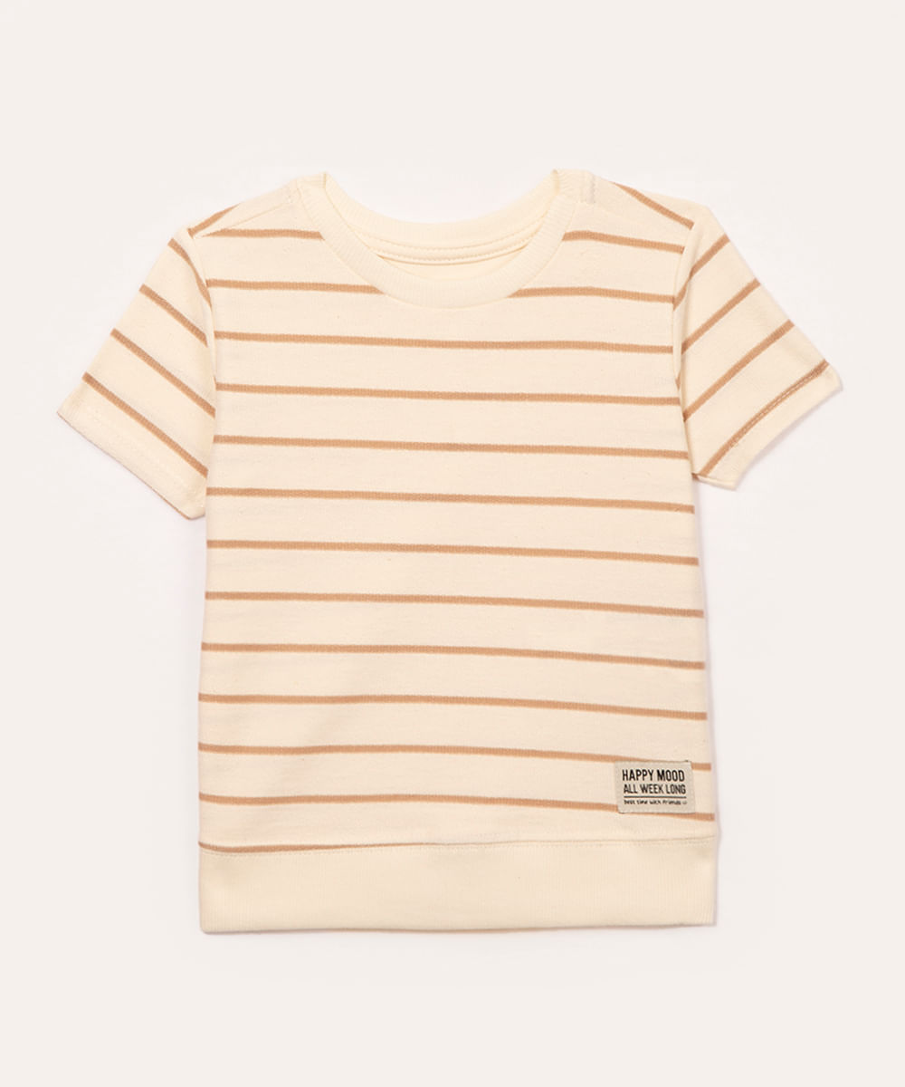 camiseta infantil listrada manga curta off white