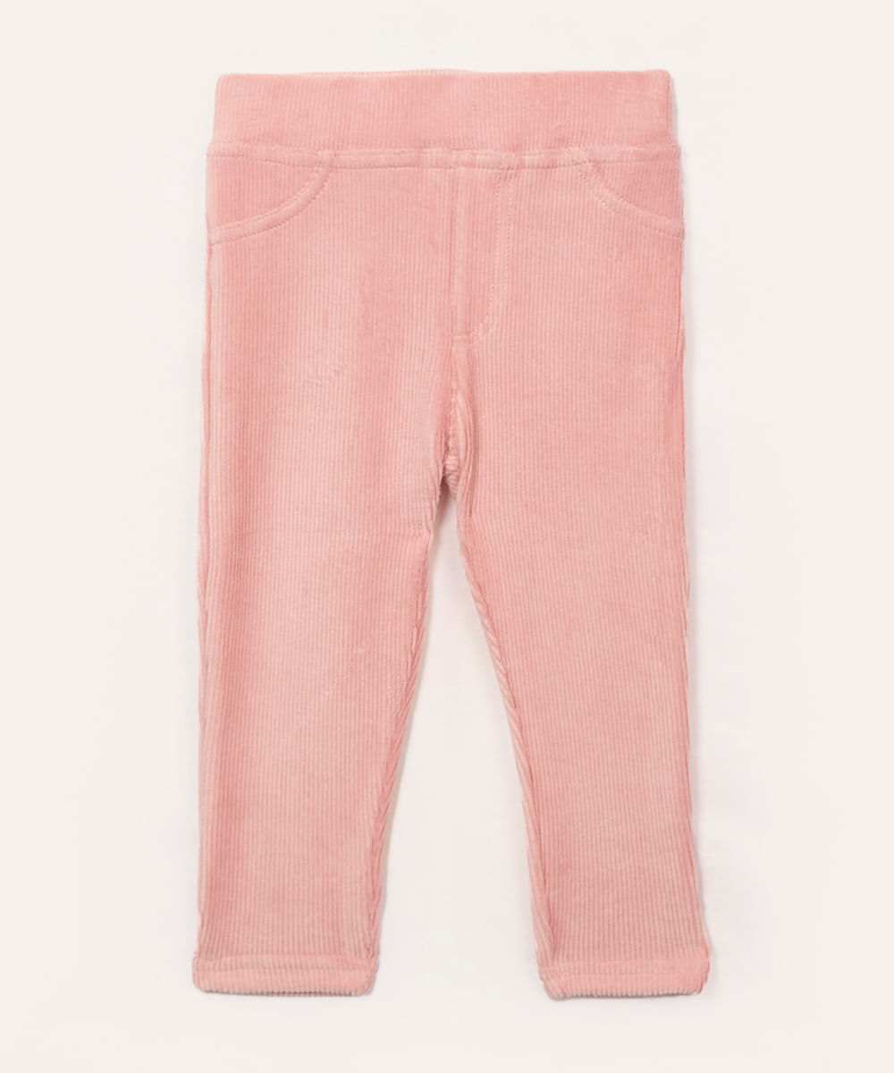 calça legging de veludo infantil rosa