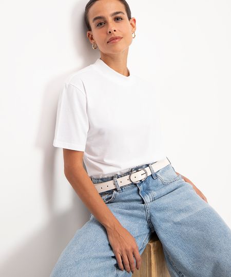 camiseta de algodão básica manga curta gola alta - off white PP camiseta de algodão básica manga curta gola alta - off white PP