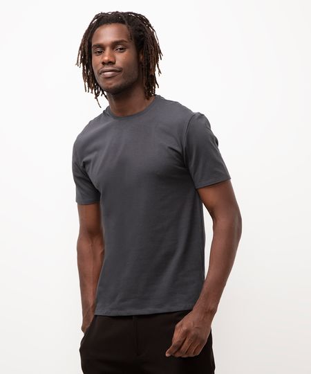 camiseta de algodão básica manga curta cinza M