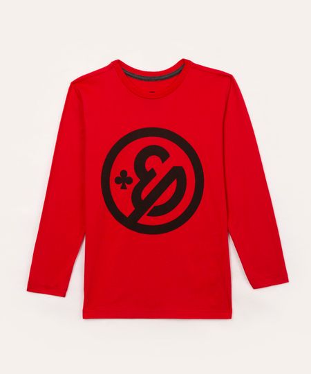 camiseta infantil de algodão enaldinho manga longa vermelho 10
