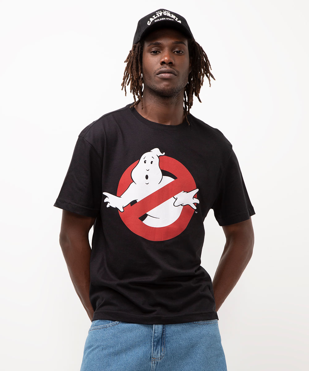 camiseta de algodão caça fantasma preta