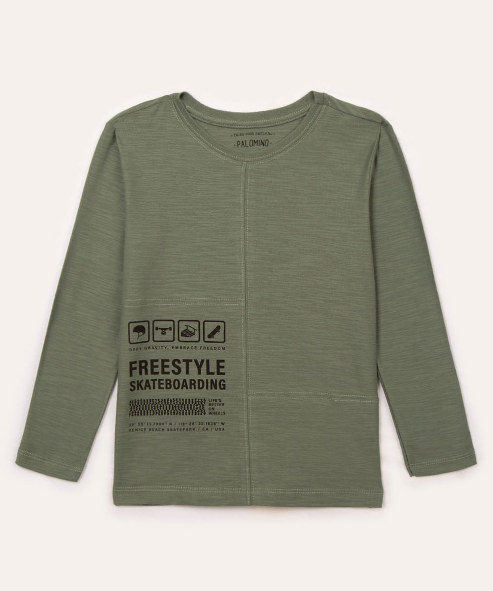 camiseta infantil manga longa freestyle verde escuro