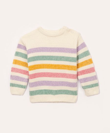 suéter de tricot listrado manga longa off white 4