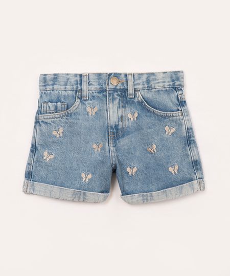short infantil jeans bordado borboletas azul 12