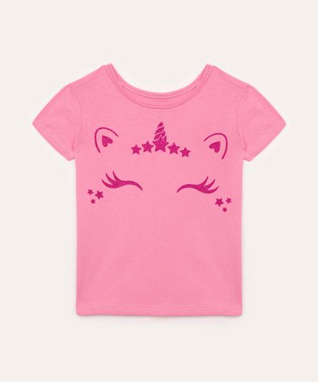 camiseta infantil unicórnio manga curta pink 2