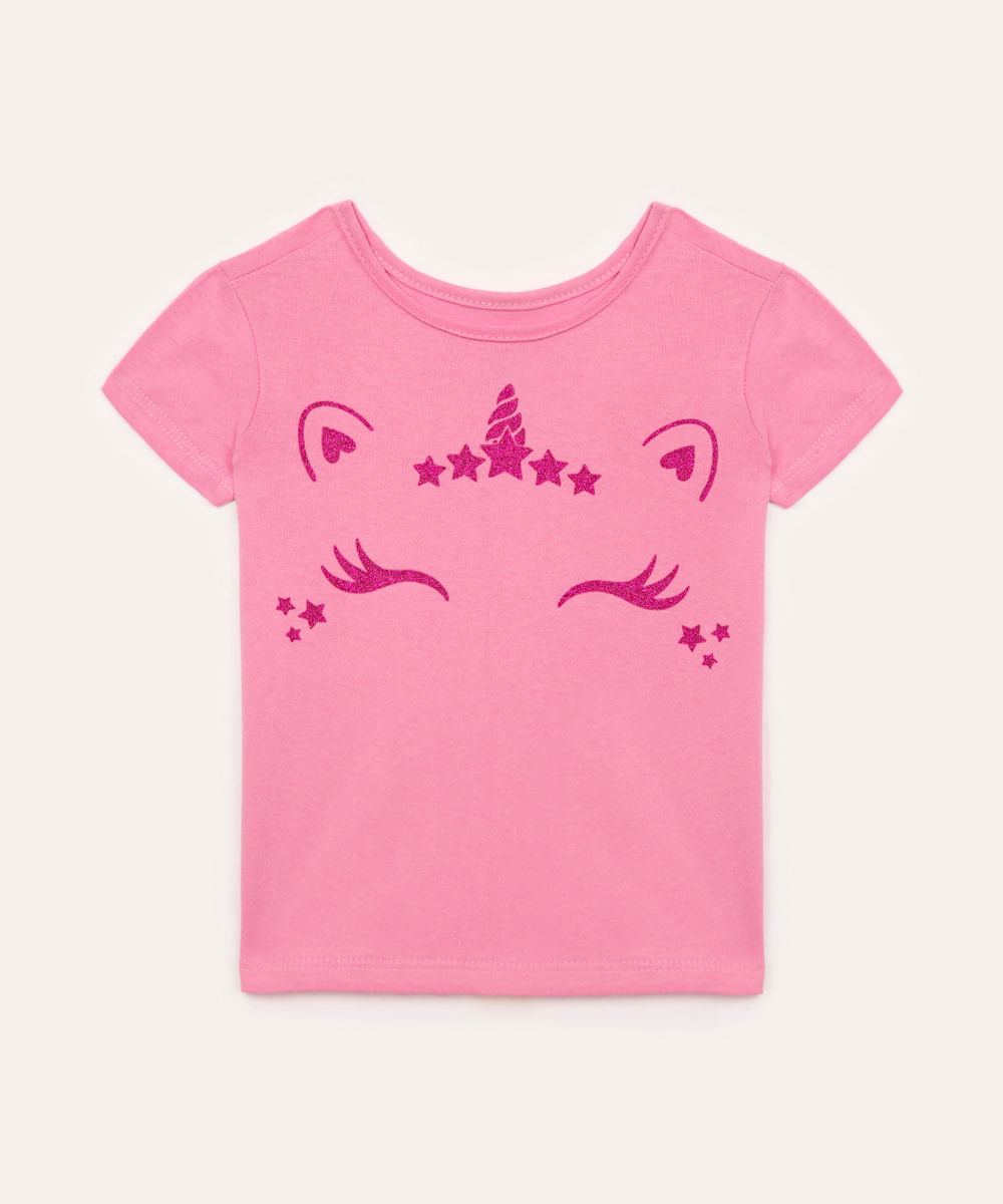 camiseta infantil unicórnio manga curta pink